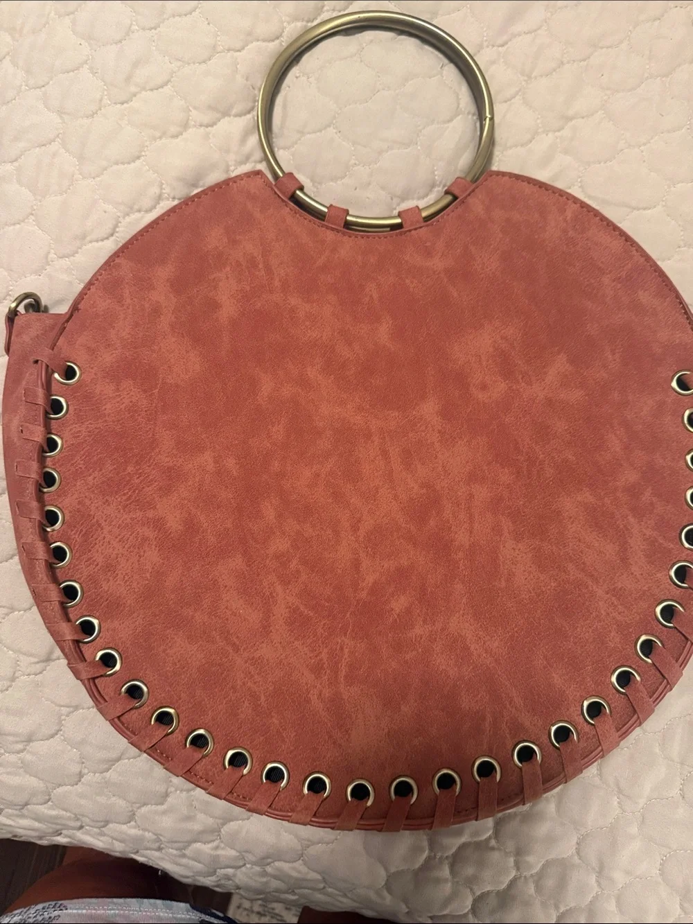 Anthropologie Coral Round Crossbody with Gold Ring Handle